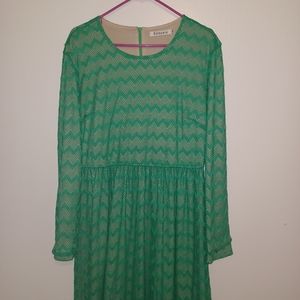 Green Chevron Lace Dress